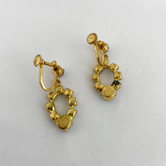 Blue Rhinestone Gold Tone Dangle Screw Back Earrings - Picture 4 of 6